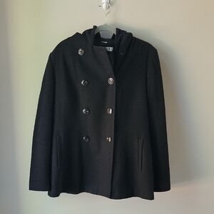 Larry Levine Pea Coat Womens Large Double Breasted Black Timeless‎ Classic
